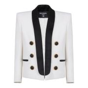 Tweekleurige rand-tot-rand jas met 6 knopen Balmain , White , Dames