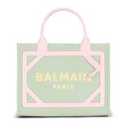 Kleine canvas en leren tote tas Balmain , Green , Dames