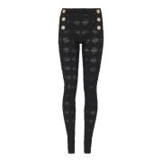 Diamond gebreide leggings met 6 knopen Balmain , Black , Dames