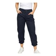 Navy Broek met Gerimpelde Zoom 2-Biz , Blue , Dames