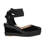 Gevlochten Leren Sleehak Sandaal Alma EN Pena , Black , Dames