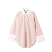 Gestreepte Wide-Cuff Katoenen Shirt By Herenne Birger , Pink , Dames