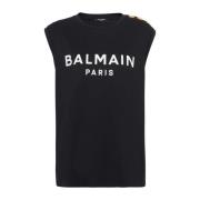 Katoenen T-shirt met logoprint Balmain , Black , Dames
