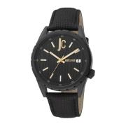 Elegante Zwarte Analoge Leren Horloge Just Cavalli , Black , Heren