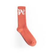 Roze Wit Monogram Rib Socks Palm Angels , Pink , Heren