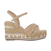 Rhinestone Sleehak Sandaal met Vlecht Detail Alma EN Pena , Beige , Da...