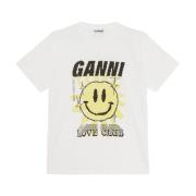 Smiley Grafische Print T-shirt Ganni , White , Dames