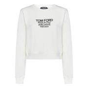 Witte Cropped Sweatshirt met Zwart Logo Tom Ford , White , Dames