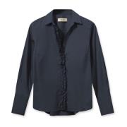 Satin Shirt met Ruchedetails MOS Mosh , Blue , Dames