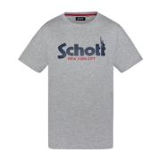 Katoen Logo TShirt Grijs Ronde Hals Korte Mouw Schott NYC , Gray , Her...