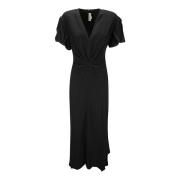 Midi Jurk met Voorplooi en Korte Mouwen Victoria Beckham , Black , Dam...