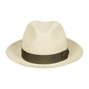 Witte Stro Panama Hoed met Logo Band Borsalino , Beige , Heren