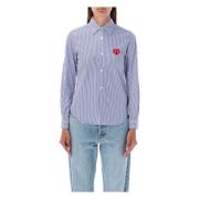 Blauw/Wit Gestreept Hart Shirt Comme des Garçons , Multicolor , Dames