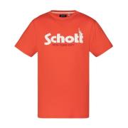 Katoen Logo TShirt Oranje Print Schott NYC , Orange , Heren