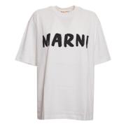 Witte Choker Hals Logo Print Tee Marni , White , Dames