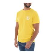 Stretch Katoen Logo Print T-Shirt Bikkembergs , Yellow , Heren