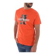Katoen Logo Print T-shirt Bikkembergs , Orange , Heren