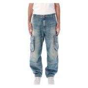 Blauwe Cargo Jeans Losse Pasvorm Diesel , Blue , Heren