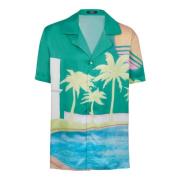 Kortemouw twill pyjamashirt met palmboomprint Balmain , Multicolor , H...