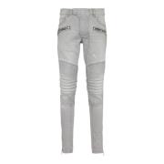 Biker jeans in grijs gewatteerd denim Balmain , Gray , Heren