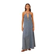 Chambray Maxi Jurk met Kruisrug Semicouture , Gray , Dames