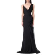 Lange Jersey en Chiffon Jurk Roberto Cavalli , Black , Dames