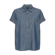 Blauwe Denim Verticale Streep Overhemd Emporio Armani , Blue , Dames