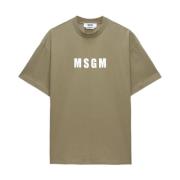 Groen Logo Print Crew Neck T-shirt Msgm , Green , Heren