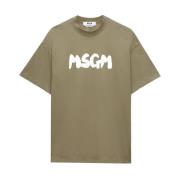 Groene Logo Print Crew Neck T-shirt Msgm , Green , Heren