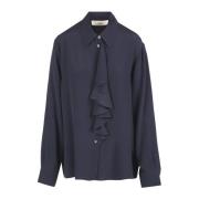 Crepe Shirt met Ruches Jucca , Blue , Dames