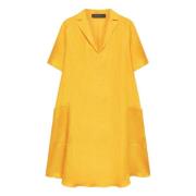 Wijdvallende linnen jurk met reverskraag Elena Mirò , Yellow , Dames