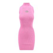 Geribbelde viscose jurk met hoge hals Diesel , Pink , Dames