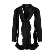 Zwarte wollen jas met uitsparingen Comme des Garçons , Black , Heren