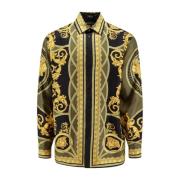 Zwarte Zijden Overhemd Puntkraag Versace , Multicolor , Heren