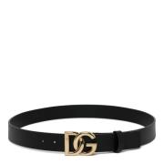 Zwart Leren Riem Logo Gesp Dolce & Gabbana , Black , Heren