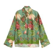 Tropische Satijnen Blouse Oltre , Green , Dames