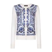 Blauwe Zijden Majolica Cardigan Sweater Dolce & Gabbana , Multicolor ,...