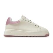 Roze Leren Sneaker met Transparante Achterkant en Adelaarlogo Emporio ...