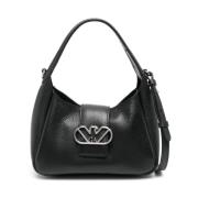 Zwarte Leren Schoudertas met Logo Emporio Armani , Black , Dames