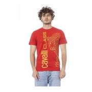 Rode Logo Print Crew Neck T-Shirt Cavalli Class , Red , Heren