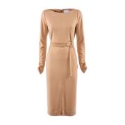 Midi Jersey Gebreide Jurk Lange Mouw Nenette , Brown , Dames