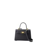 Zwarte Leren Top Handtas Versace , Black , Dames