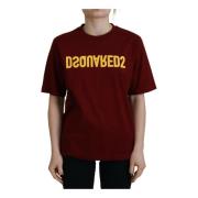 Maroon Logo Katoen Crewneck Tee Dsquared2 , Brown , Dames