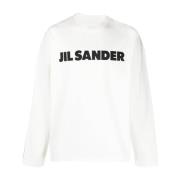 Lange Mouw Porselein Logo Shirt Jil Sander , White , Heren