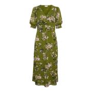 Groene Stencil Bloemenprint Jurk Kaffe , Green , Dames