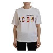 Wit Logo Print Crewneck T-Shirt Dsquared2 , White , Dames