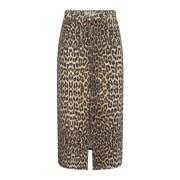 Leopard Print Denim Slit Skirt Co'Couture , Brown , Dames