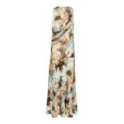 Blauw Bruin Roest Maxi Jurk Gestuz , Multicolor , Dames