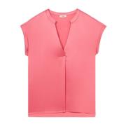 V-hals T-shirt van twee materialen Oltre , Pink , Dames