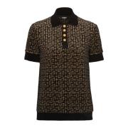 Gepersonaliseerd fluwelen jacquard poloshirt Balmain , Black , Dames